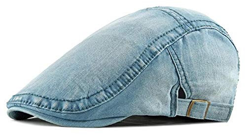 CHENNUO Denim Schiebermütze Herren & Damen Sommer Flatcap Barett Schirmmütze Sportmütze (Hellblau)