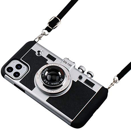 Awsaccy Emily in Paris Phone Case Compatible with iPhone 12 / iPhone 12 Pro 6.1 inch Camera Case Vintage Cover Cute 3D Cool Unique Design Silicone Case with Removable Neck Strap for Girls Women Black