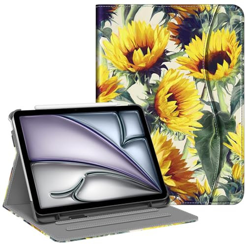 Fintie Hülle für iPad Air 11 Zoll M2 (2024), iPad Air 5. Generation (2022) / iPad Air 4. Gen 10,9 Zoll, Multi-Winkel Betrachtung Folio Stand Schutzhülle Case Cover mit Dokumentschlitze, Sonnenblume