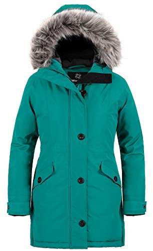 Wantdo Femme Blouson Matelassé d'hiver en Coton Veste Extérieure Chaude Coupe-Vent Manteaux à Capuche en Fausse Fourrure Puffer Blouson Parka Bleu XL