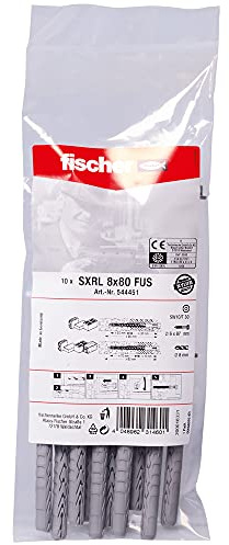 fischer SXRL 8 x 80 FUS Constructie/kozijnpluggen - T30/SW10 - zeskant schroef - verzinkt staal (10st)