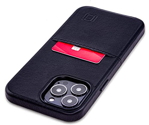 Dockem Funda Tipo Tarjetera para iPhone 13 Pro MAX con Placa de Metal Integrada para Montaje Magnético & 1 Ranura Plana para Tarjeta, Cuero Sintético de Primera Calidad (6,7 Exec M1, Negro)