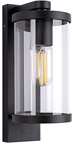 max K O M F O R T Außenwandleuchte E27 Schwarz Aluminium IP44 Beleuchtung Garten moderne Wandleuchte aus Wandlampe Außenleuchte 1906A
