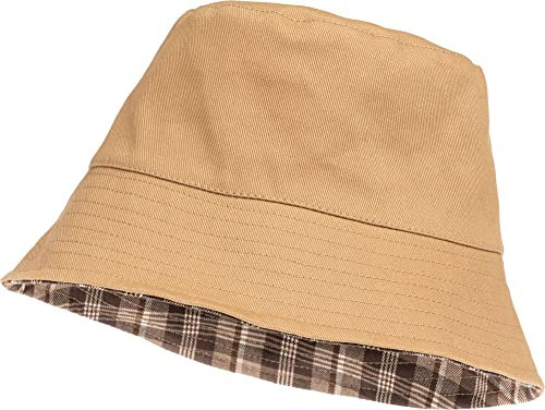Caspar HT021 lässiger Unisex Sommer Fischerhut Bucket Hat zum Wenden Uni oder Karo Muster, Farbe:camel, Accessoires One Size:One Size