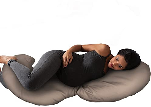 Boppy Total Body Pregnancy Pillow with Organic Cotton, Easy-on Removable Cover in Biscuit for Full-Body Support, Body Pillow for Pregnancy and Postpartum Positioning
