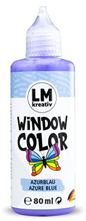 LM Window Color 80ml - Azur-Blau - Fenster-Farben zum Basteln & Malen. Für wieder abziehbare Deko Fensterbilder im Kinderzimmer, auf Flaschen, Spiegel oder Fliesen. Fensterfarben ohne Lösungsmittel