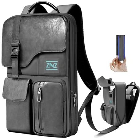 ZINZ Schlanker und Erweiterbarer Laptop Rucksack 15,6 Zoll, Wasserabweisend, Diebstahlsicherer Tagesrucksack für Männer und Frauen, Grau