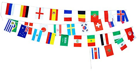 LAEMILIA Die Flaggenkette der Welt 32 Länder Flaggen Girlande 8m Länderflaggen Flaggenkette Fahnenkette für Bar, Party, Festival, Sportvereine