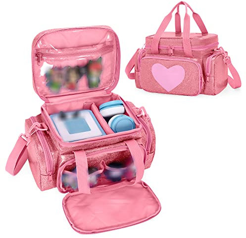 LoDrid Carrying Case Compatible with Tonie, Storage Bag Organizer for Audio Player Set and Accessories with Handle and Shoulder Strap, Pink, Bag Only, Patented Design