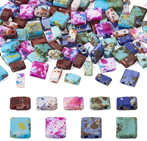 Craftdady Lot de 180 perles de rocaille en verre à 2 trous : multicolores, rectangulaires et carrées, 9 couleurs, style antique