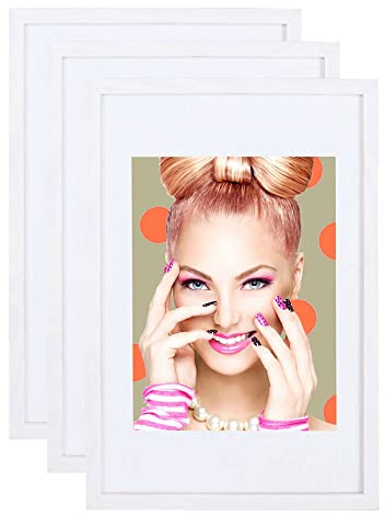 IDEAL TREND 3er 5er Set Holz Bilderrahmen Lifestyle Plexi Foto Rahmen Collage Wanddeko Poster S111: Farbe: 3er Pack Weiß | Format: 20x30
