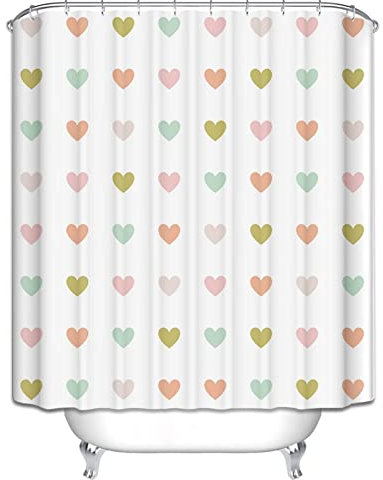 EHOMERY Rideau Douche Qui Ne Colle Pas Rideaux De Douche Motif Cœur Rideau De Douche en Tissus Lavable en Machine Barre A Rideaux De Douche sans Percage Polyester 90X180Cm