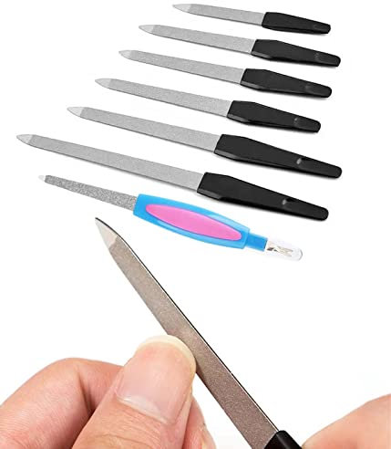 XPEX Set mit 7 Nagelfeilen, 6 Größen, beidseitig, Nailart-Nagelfeile,9,2/11,8/12,5/14,5/15,2/17,2 cm, Nagelfeile mit 16 cm ,Nagelhautentferner, Nagelfeile für Gelnägel, Damen-Nagelstudio