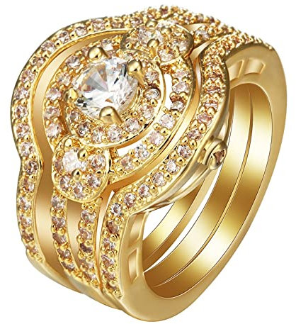 3 Ringe Damen, Verlobungsring Cool Eheringe Ringe Set Runde Form mit Weißem Zirkonia 54 (17.2) Verlobungsring für Frauen