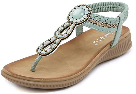 SMajong Sandali Donna Estive Bohemia Pantofole Bassi Comode Sandali Piatti Infradito da Spiaggia Ciabatte Antiscivolo Punta Aperta Scarpe A Verde 38 EU
