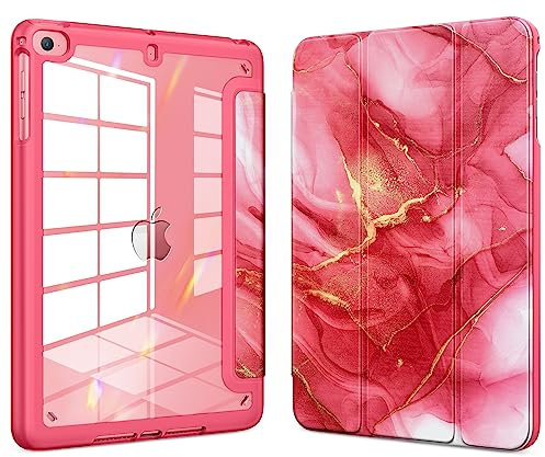 VIKESI for iPad mini 4 5 3 2 1 Case,Clear 7.9 inch iPad mini 1st 2nd 3rd 4th 5th Generation Smart Cover [Support Auto Sleep/Wake] - Red Marble