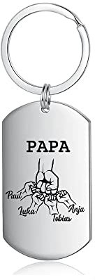 kaululu Porte Clef Personnalisable Photo Porte Clé avec Prenom Grave for Homme Porte-clés Papa en Acier Inoxydable avec Nom de Famille pour Homme Cadeau Fête Des Pères (4 nom)