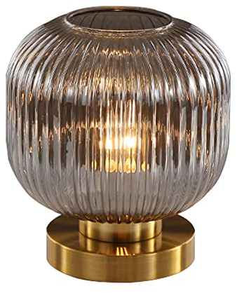 TPWEWRX Postmoderne Schreibtischlampe Wohnzimmer Tischlampe mit Stecker Sockel aus Messing Lampenschirm aus Glas Schlafzimmerlampe Kleine Tischlampe für Nachttisch Nachttischlampe (Smoke grey,B)