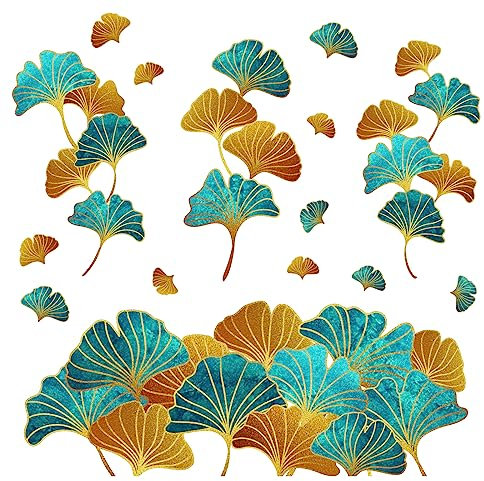 PLIGREAT Gold Ginkgo Blatt Wandaufkleber Abziehbar Wandtattoos für Schlafzimmer, Wohnzimmer, Flur Büro Blätter DIY Wandkunst Deko