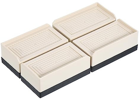 sourcing map Lot de 4 rehausseurs de meubles rectangulaires réglables de 3,8 cm pour lit, bureau, canapé, table jusqu'à 589,7 kg, beige