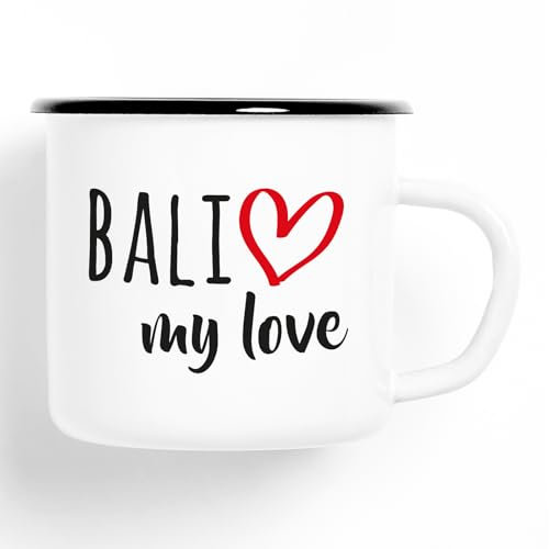 Huuraa Emaille Tasse Bali my love Geschenk 300ml Vintage Bali Geschenkidee