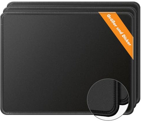 Mauspad, 3 Stück Mauspad Groß, 250x300mm Büro Mauspad, mit Vernähte Kanten, 3mm Dick Mousepad mit Anti Rutsch Gummiboden, Mouse Pad für Computer, Laptop und PC (Schwarz)
