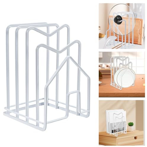 LIMITADA Porte Planche à Découper Métal Rangement Couvercle Casserole Blanc Support Planche à Découper Porte Couvercle Casserole Rangement Planche à Decouper pour Cuisine Stokage Assiette Vaisselle