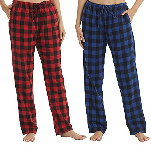 LNFINTDO Lot de 1 à 2 pantalons de pyjama pour femme en flanelle douce à carreaux - Pantalon de pyjama Lounge - En polaire - Avec poches