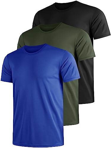 Funktionsshirt Herren Sport T Shirt Kurzarm 3er Pack Atmungsaktiv Männer Tshirt Sportkleidung Workout Schnelltrocknend Sportshirt Funktion Training Laufshirt Blau Grün Schwarz(L)