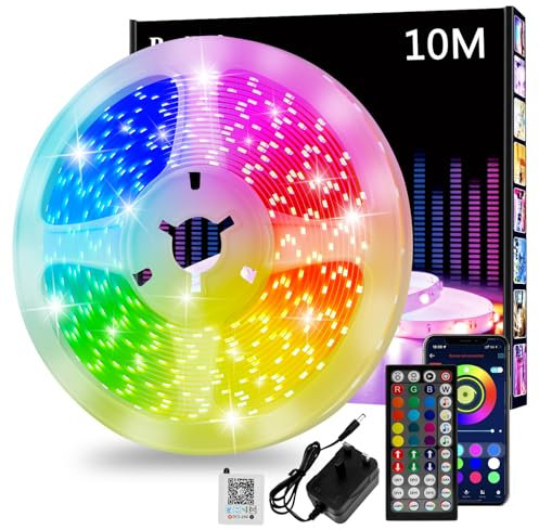 Led Strip Light, 10m Led Lights, Cuttable Led Light Strips with Smart App Control Remote, Music Sync Colour Changing RGB Led Strip Lights for Room Decoration