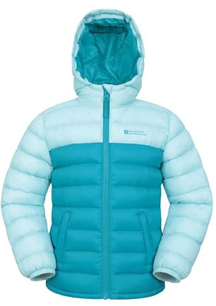 Mountain Warehouse Colourblock Seasons Kids Padded Jacket - Lightweight Insulated Childrens Puffer Coat, Water Resistant Rainwear - Autumn Winter, Outdoors & Walking Teal (Colourblock) 7-8y