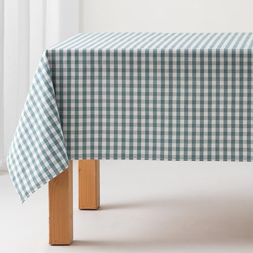 GAMUSI Mantel Antimanchas Tacto Tela Rectangular Cuadro Vichy, algodón Impermeable, 140x180 cm Color Agua