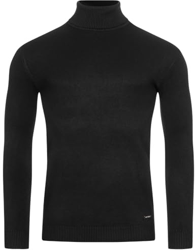 MONT EMILIAN Le Mans Herren Rollkragenpullover Strickpullover, modischer Herrenpullover (DE/NL/SE/PL, Alphanumerisch, XL, Regular, Regular, Schwarz)