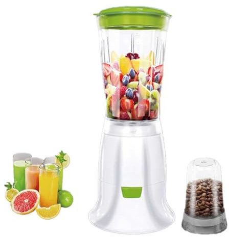 2 en 1 Batidora con molinillo de café, capacidad 400 ml, 170 W, con cuchillas de acero inoxidable, base antideslizante, batidora de mesa de cocina (verde)