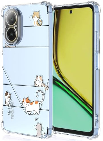 XINYEXIN Coque pour Realme C67 4G Mignon Dessin Animé Chat Motif Mode Dessin, Housse Étui Transparent Antichoc Ultra-Mince, TPU Bumper Case - Kitten