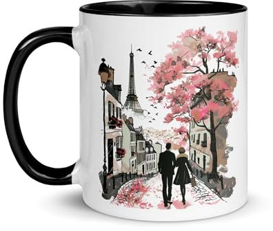 Mug Paris tour Eiffel France Souvenir Voyage Tasse Monuments Dessin Romantisme Élégance Déco Café Ville Lumière Thé Cadeau Art Original France Romantique (Romantique)