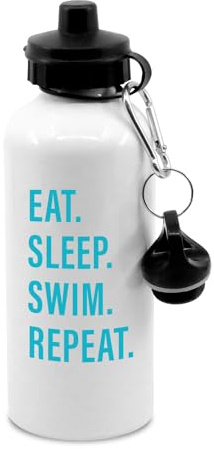 New Spirit Original Blue text, Eat sleep swim repeat water bottle with clip, swimming, swimmer, swimming water bottle, drinks bottle, sports water bottle