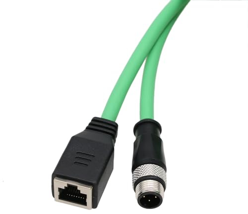 HangTon M12 4 Pin D-Coded Male to RJ45 Female Ethernet Cat5e Network Adapter Cable for Industrial Vision System PoE Automation Control High Flex Shielded Green 1m