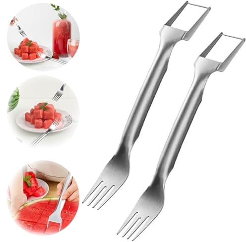 2-in-1 Stainless Steel Fruit Slicer, Watermelon Windmill Slicer, Cutting Tool, Double Head Fruit Fork Cutting Knife, Summer Watermelon Fruit Cutting Fork (2 Pieces)