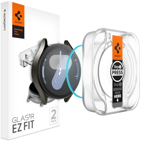 Spigen Glas.tR EZ Fit Schutzfolie kompatibel mit Samsung Galaxy Watch 7 44mm, 2 Stück, Kratzfest, 9H Härte Folie