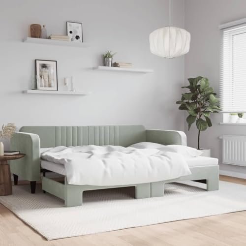 Juroupi Tagesbett Ausziehbar Ausziehbett Bett Zum Ausziehen Sofa Bett Daybed Sofa Bett Mit Ausziehbett Hellgrau 90x200 cm Samt - 3197063