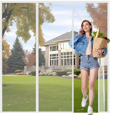 Zanzariera Fissa Con Telaio 110x265cm Bianco, Zanzariera Magnetica per Porte Finestre Scorrevole con Magneti Anti Zanzare Insetti, Chiusura Automatica