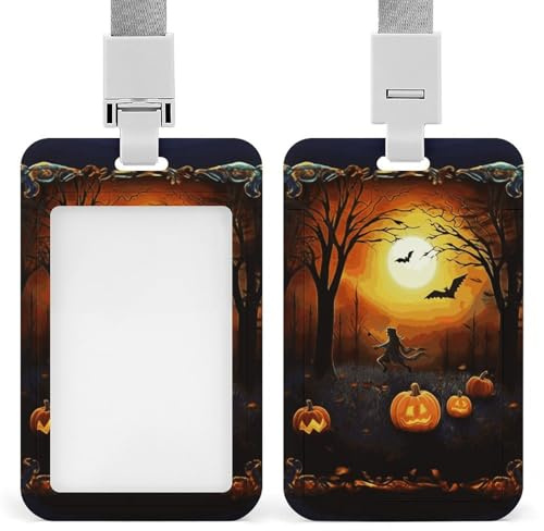 Porte-badge avec lanière - Joli porte-carte de fête d'Halloween - Porte-nom - Clip vertical - Pour bureau, médecin, infirmière, travail