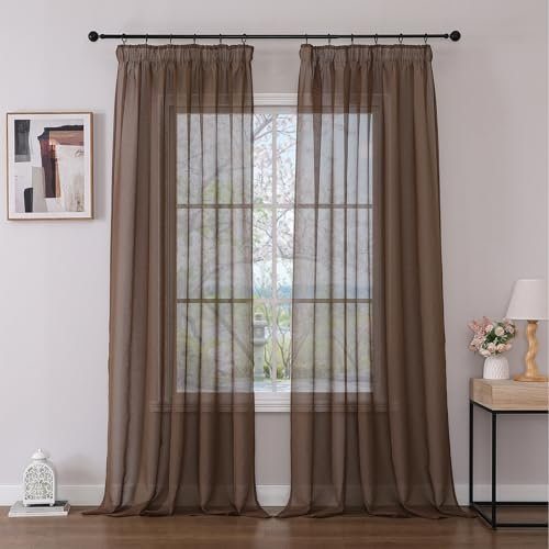 Joydeco 2er Set H260 x B140 cm Braun Sheer Voile Vorhänge für Schienensystem Durchlässig Extra Lange Curtains Schiene Gardinen Schlafzimmer Wohnzimmer