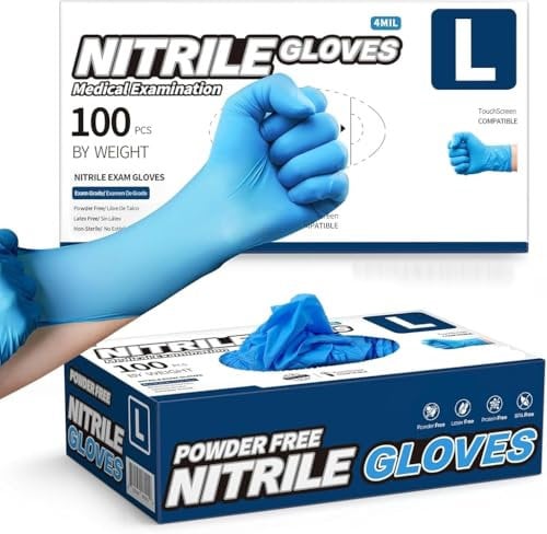 PROMART Disposable Nitrile Gloves, Powder-Free, Latex-Free, Non-Sterile, Multi-Purpose Gloves for Medical, Food Handling, Cleaning, and Industrial Use, Box of 100 (100, LARGE)