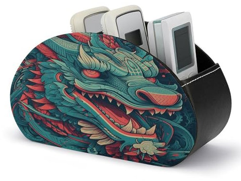 Caja de cuero para guardar mandos a distancia de TV, soporte para mandos a distancia con estampado de cabeza de dragón de dibujos animados, 5 compartimentos, compatible con controladores multimedia, b