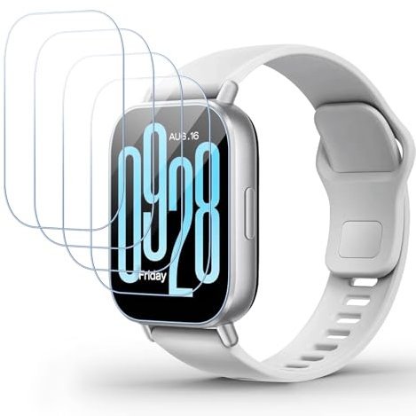 Vauki 4 Pezzi Vetro Temperato per Xiaomi Redmi Watch 5 Active, Durezza 9H Pellicola Protettiva, Antigraffio Senza Bolle Ultra HD Chiaro Installazione Facile Sensibile al tocco Vetrino Protezione