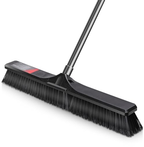 Push Broom Outdoor Heavy Duty,Masthome 24 Push Broom with Stiff Bristles,Heavy Duty Garden Broom,Outdoor Stiff Sweeping Broom for Garage Yard Patio Deck Concrete Wood Stone Floors Scrub and Cleaning