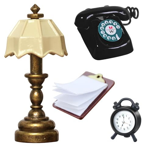 Miniatur Puppenhaus Zubehör,Miniatur Wichtel Zubehör Miniatur Tischlampe Telefon Zwischenablage Wecker Miniatur Vintage Deko DIY Wichtel Reise Zubehör Miniatur Puppenhaus DIY Deko