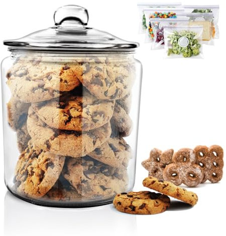 Myiosus Bocal en Verre avec Couvercle, Grand 3,9L Bocaux en Verre Hermétique, Bocal à Biscuits Bonbonnière en Verre pour Cuisine, Farine, Biscuits, Bonbons, 15 Sacs de Rangement pour Aliments